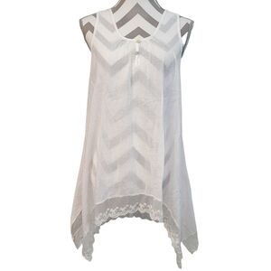 Sleeveless Gauze Tunic Top Lace Trim Sheer White Cottegecore Peasant Edwardian
